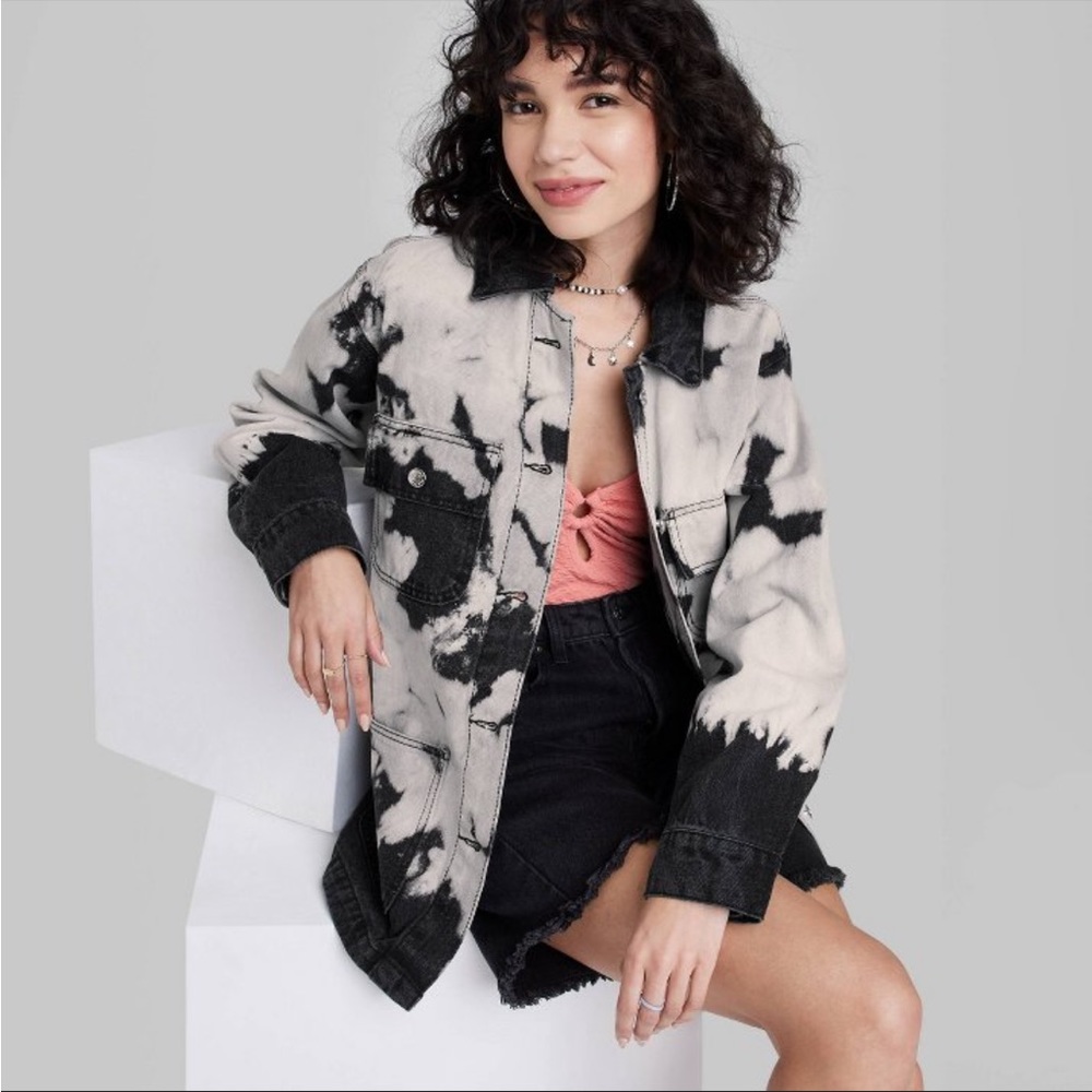 wild fable Black and White Tie-Dye Denim Shacket